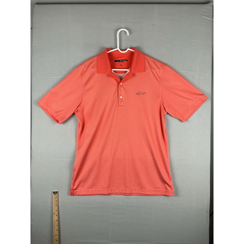 Greg Norman Mens Polo‎ Shirt Medium Orange Golf Shark Logo Performance